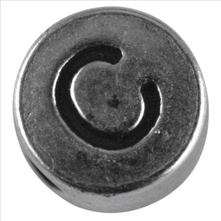 Metall-Perle &quot;C&quot;, silber, &oslash; 7 mm, Loch 2 mm