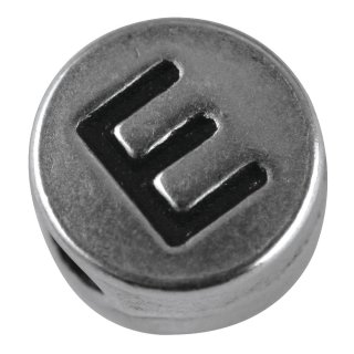 Metall-Perle "E", silber, ø 7 mm, Loch 2 mm
