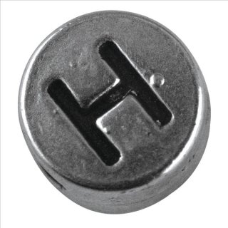 Metall-Perle "H", silber, ø 7 mm, Loch 2 mm