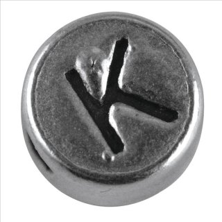 Metall-Perle "K", silber, ø 7 mm, Loch 2 mm