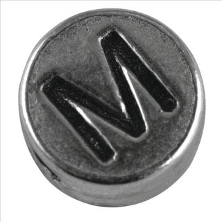 Metall-Perle "M", silber, ø 7 mm, Loch 2 mm