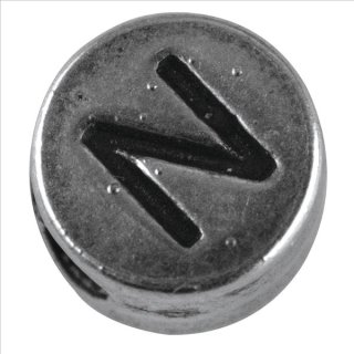 Metall-Perle &quot;N&quot;, silber, &oslash; 7 mm, Loch 2 mm