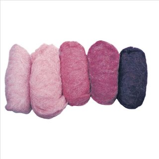 Reine Schurwolle, meliert, Rosa-Töne, Vlies, 5 Farben à 20g