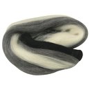 Merino-Kammzug, multicolor, im Band, schwarz, weiß, grau Töne, 21 mic, Beutel 50g