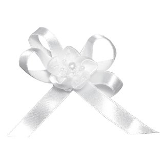 Ansteckschleife mit Blüte, 6 cm, weiß, Btl. 5 Stück