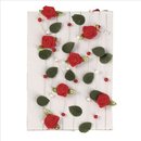 Rosengirlande mit Bl&auml;ttern + Perlen, rot, 4-25 mm