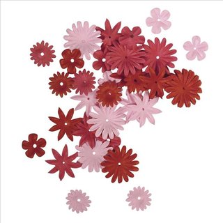 Papier-Blütenmischung, Rot-/Rosétöne, 1,5-2,5 cm, 4 Sorten, Tube 36 Stück