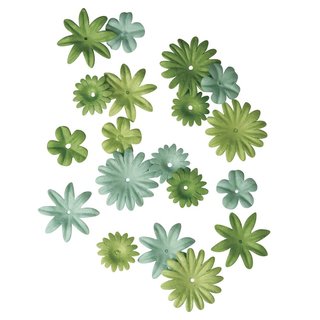 Papier-Blütenmischung, grün, 1,5-2,5 cm, 4 Sorten, Tube 36 Stück