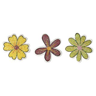 Holzstreuteile: Glitterblüten, 2,5 cm, 9 St., 3 Sorten