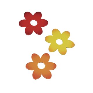 Holzstreuteile "Blüten", gemischt, 7 cm, 6 Stück, 3 Farben