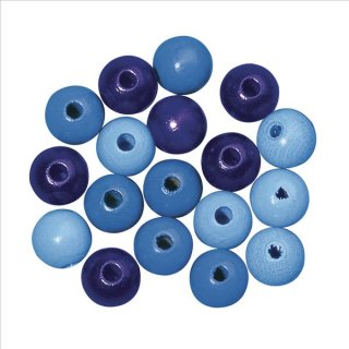 Holz Perlen FSC 100%, poliert, 10mm ø, blau Töne, SB-Btl 52Stück
