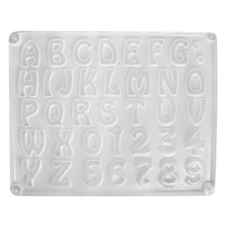 Gießform Buchstaben/Zahlen, 37 Motive, ca.2-3cm, Größe: 23,2x18,3cm