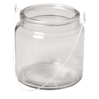 Glas Gefäß mit Henkel, 10cm ø, Höhe:10cm,øoben:7,5cm(Öffnung)