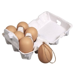 Plastik Eier mit Jute-Hänger, natur, 6x4cm, 6 St. in Eierkarton