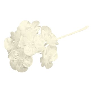 Satin Organza Blüten Bouquet, elfenbein, mit Perle, Blüte 3cm, Bündel 6Stück