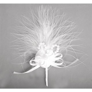 Satin Organza Feder Blütenanstecker, weiß, mit Perlen, Blüte 3cm, PVC-Box 2Stück
