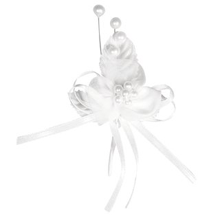 Satin Organza Blütenanstecker, weiß, mit Perlen, Blüte 3cm, PVC-Box 2Stück