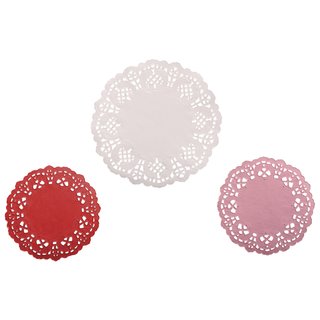 Spitzenpapier Set: Rund, weiß/rot/pink, SB-Btl 60Stück